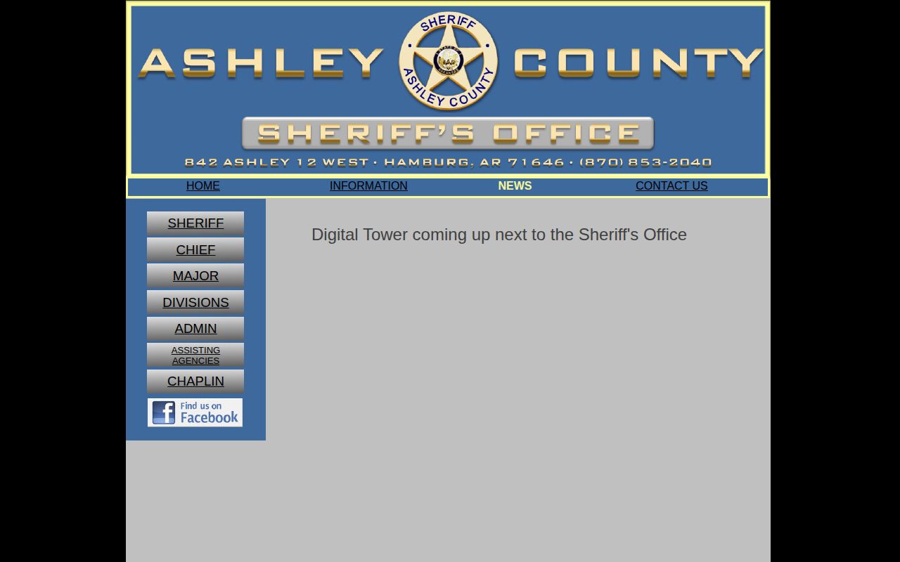 Ashley County Sheriff legacy News page without a booking feed
