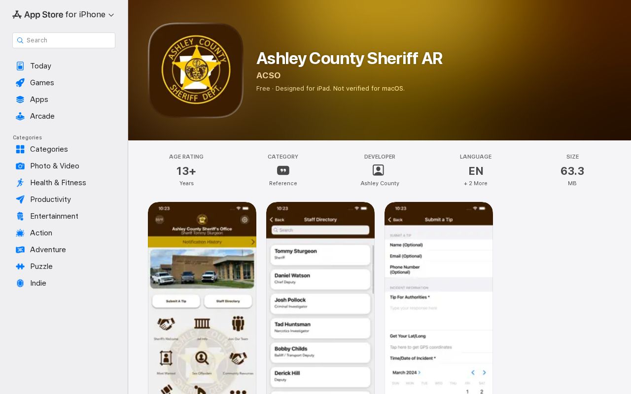 Ashley County Sheriff AR official app listing