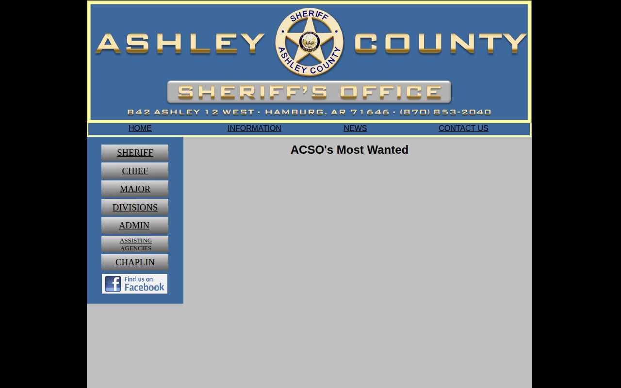 Ashley County Sheriff legacy Most Wanted page