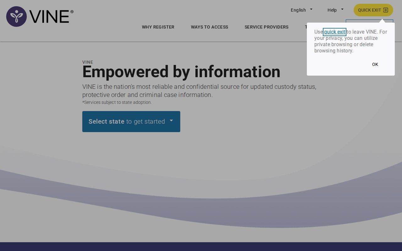 VINELink custody search interface used for Arkansas custody checks