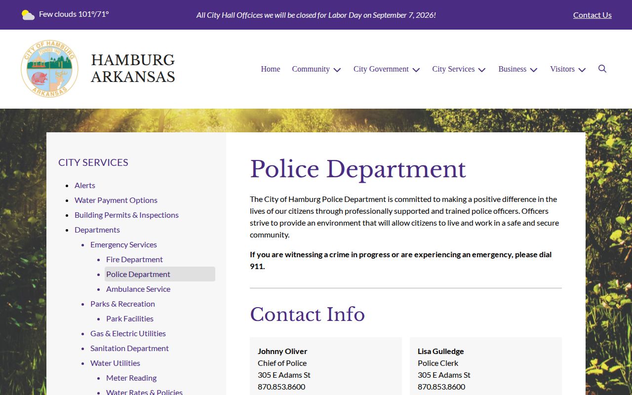Official Hamburg Police Department contact page
