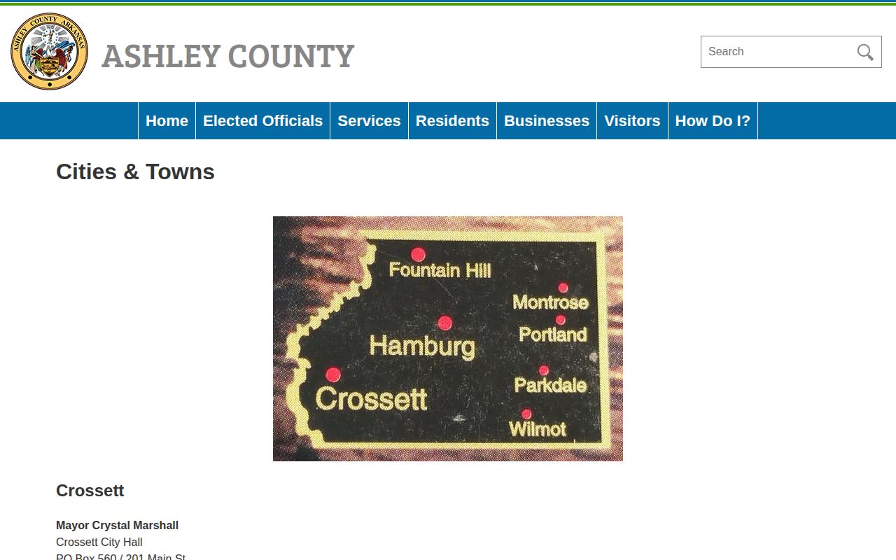 Ashley County official cities and towns directory listing Wilmot